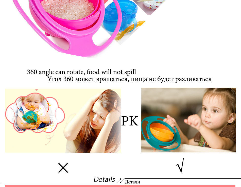 360 Rotate Spill-Proof Bowl Dishe for Kids to Avoid Food Spilling