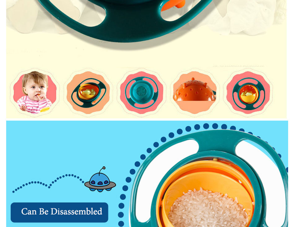 360 Rotate Spill-Proof Bowl Dishe for Kids to Avoid Food Spilling