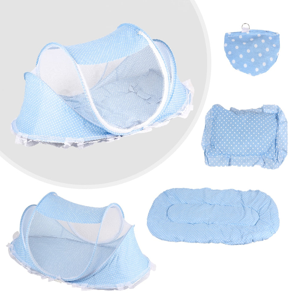 4pcs/lot Baby Crib Bed With Mattress Pillow Set Portable Folding Crib Net